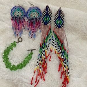 Colorful Beaded Earrings and Bracelet Set